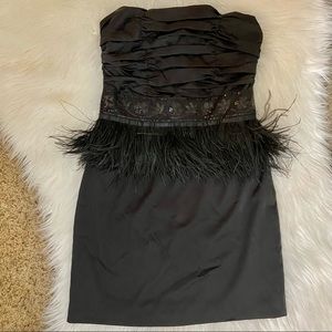 NWT C Luce Black Feather Party Dress Sz S